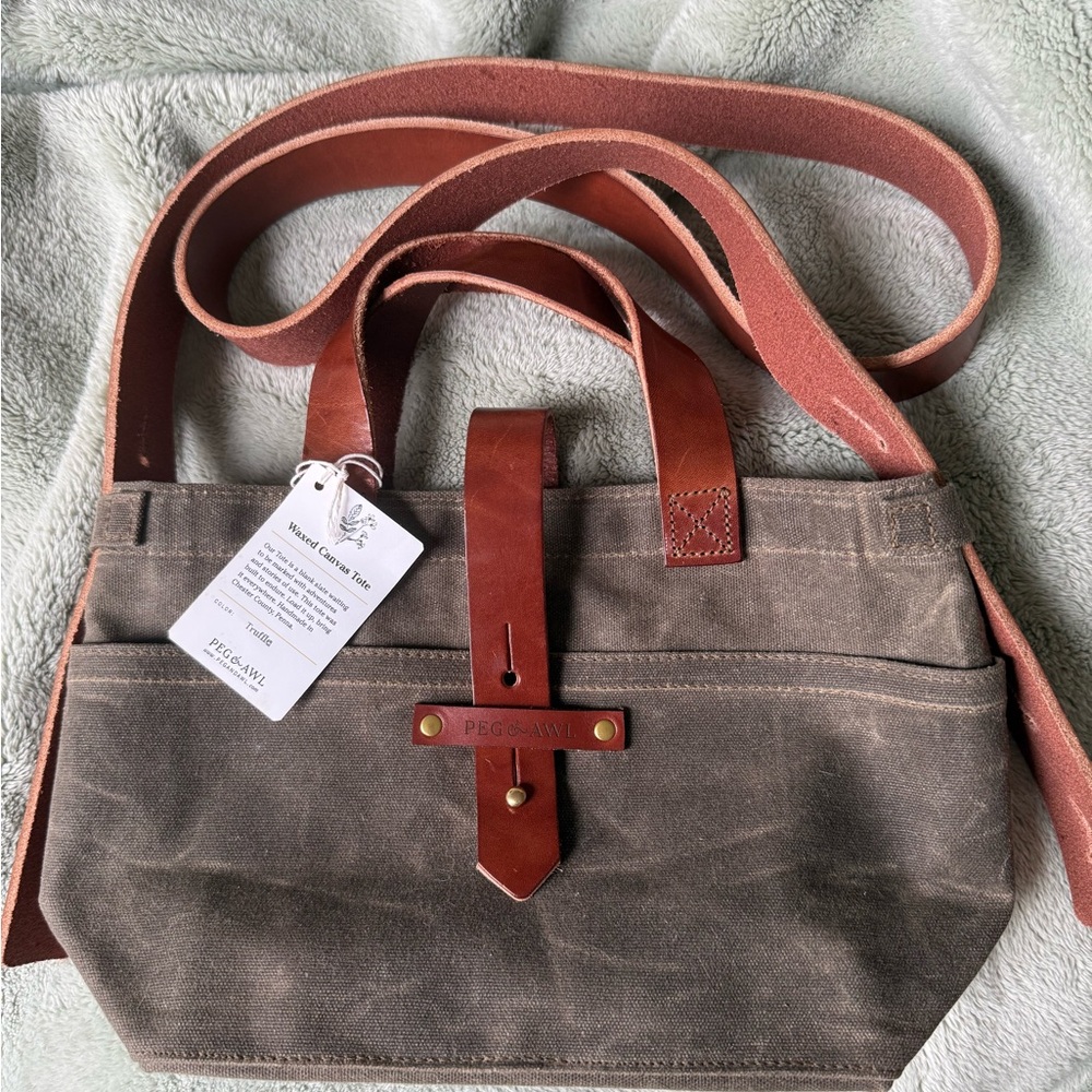 Peg & Awl Mini Waxed Canvas Tote w/ Extra Long Strap Truffle